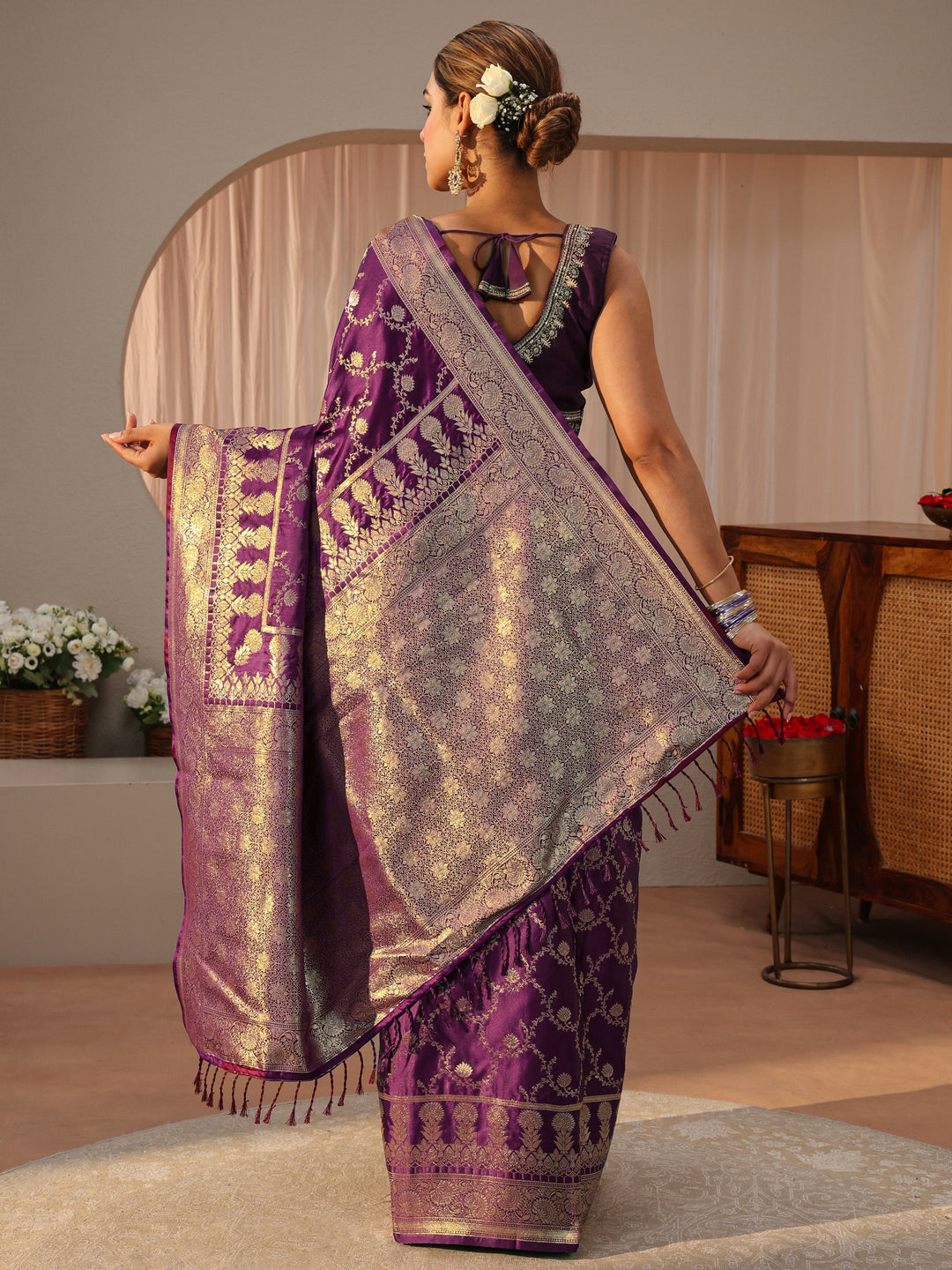  Burgundy Banarasi Silk Blend Saree 