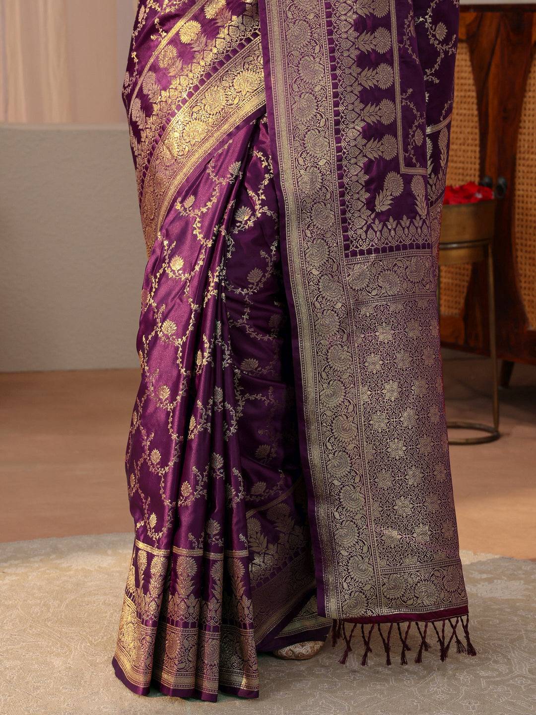 Burgundy Banarasi Silk Blend Saree 