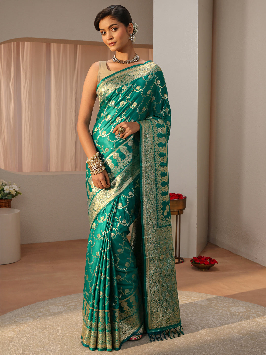  Green Banarasi Silk Blend Saree 
