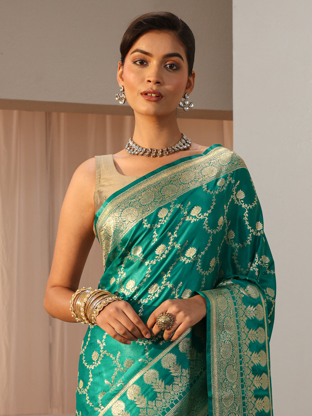  Green Banarasi Silk Blend Saree 