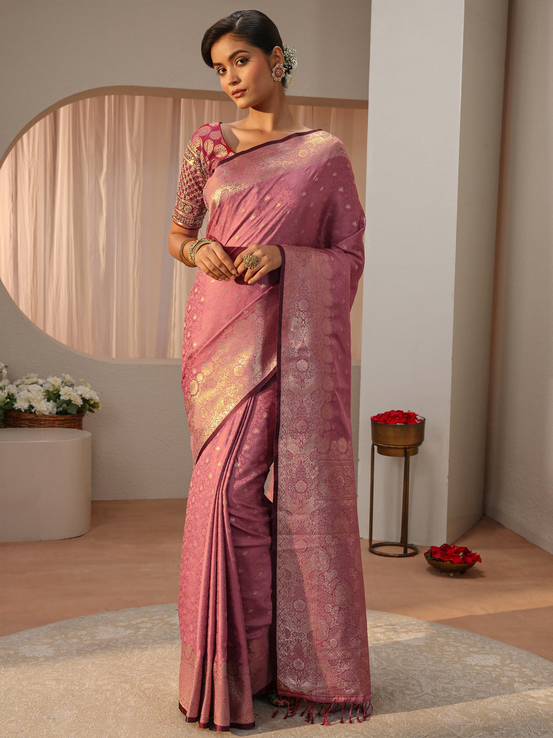  Pink Kanjeevaram Silk Blend Saree 