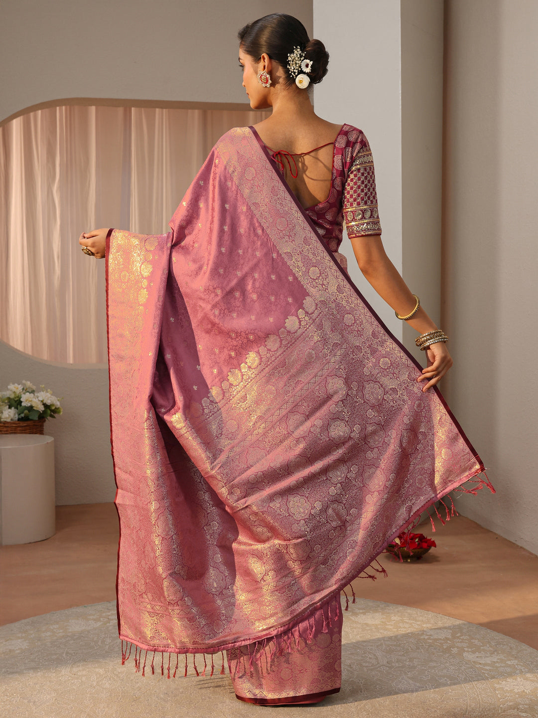  Pink Kanjeevaram Silk Blend Saree 