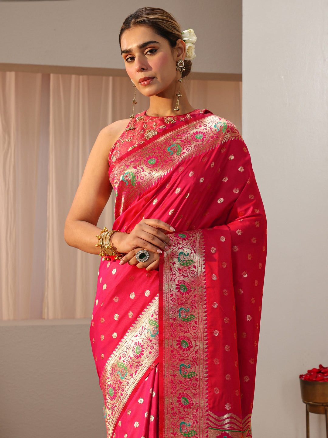  Pink Paithani Silk Blend Saree 