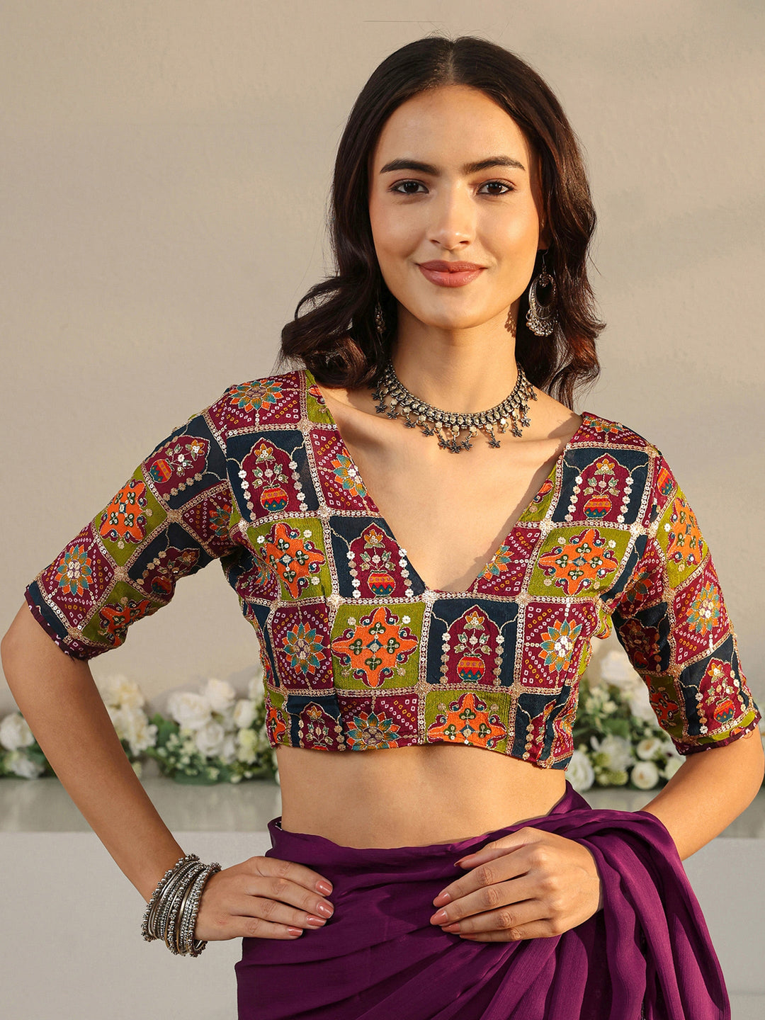  Libas Burgundy Solid Chiffon Saree With Unstitched Blouse Piece 