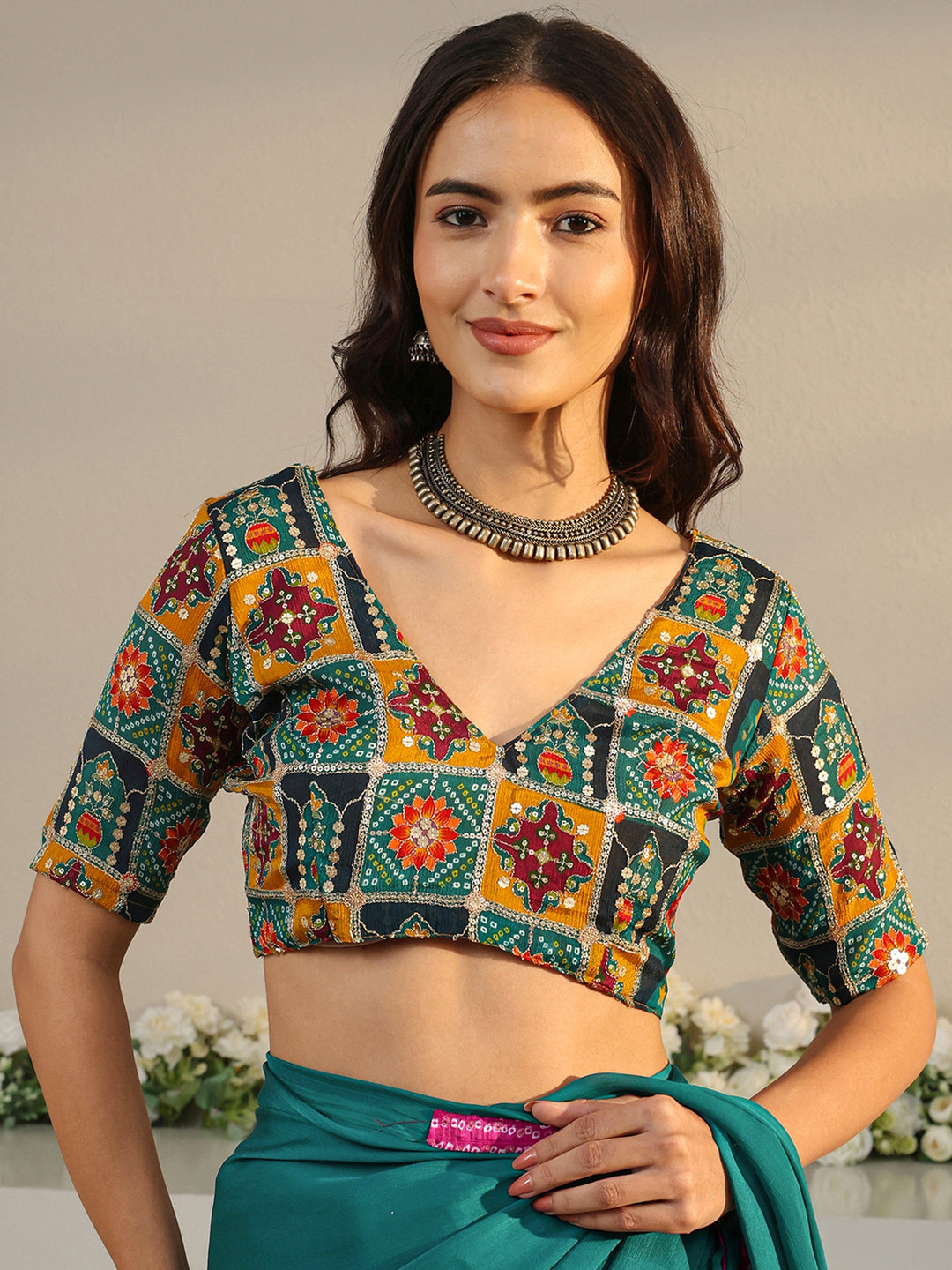  Teal Solid Chiffon Saree With Unstitched Blouse Piece 