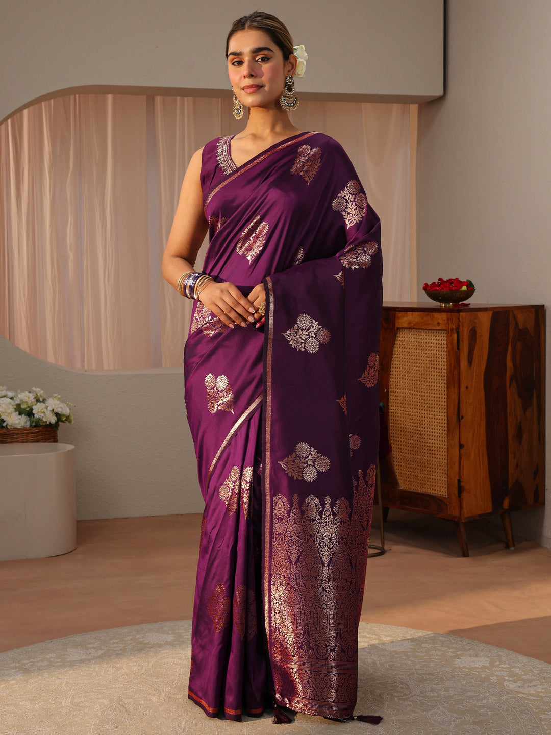  Libas Burgundy Kanjeevaram Silk Blend Saree 