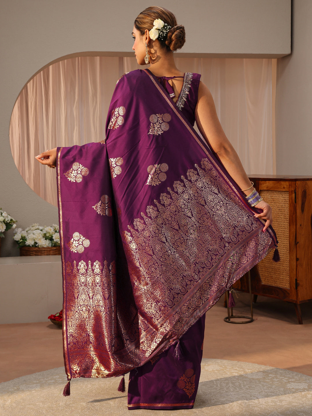  Libas Burgundy Kanjeevaram Silk Blend Saree 