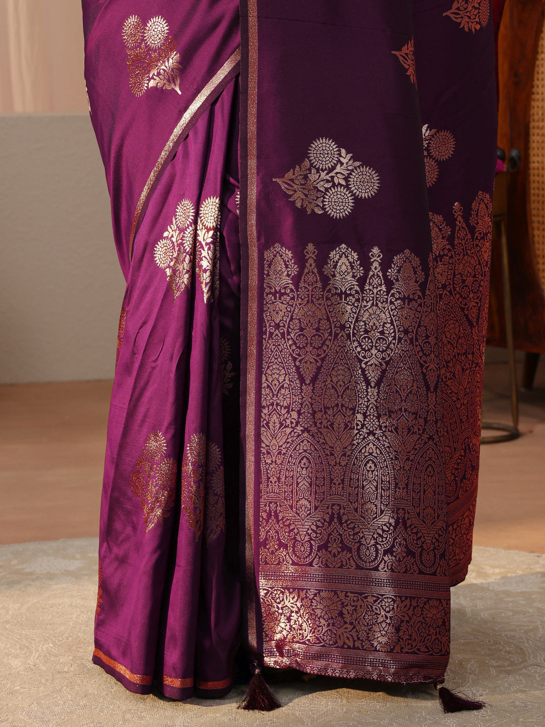  Libas Burgundy Kanjeevaram Silk Blend Saree 