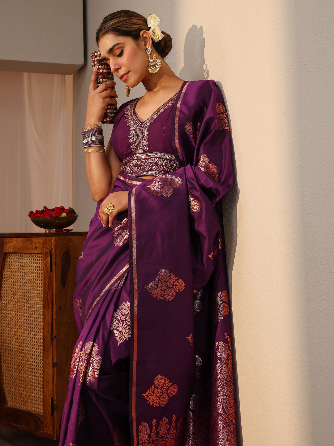  Libas Burgundy Kanjeevaram Silk Blend Saree 