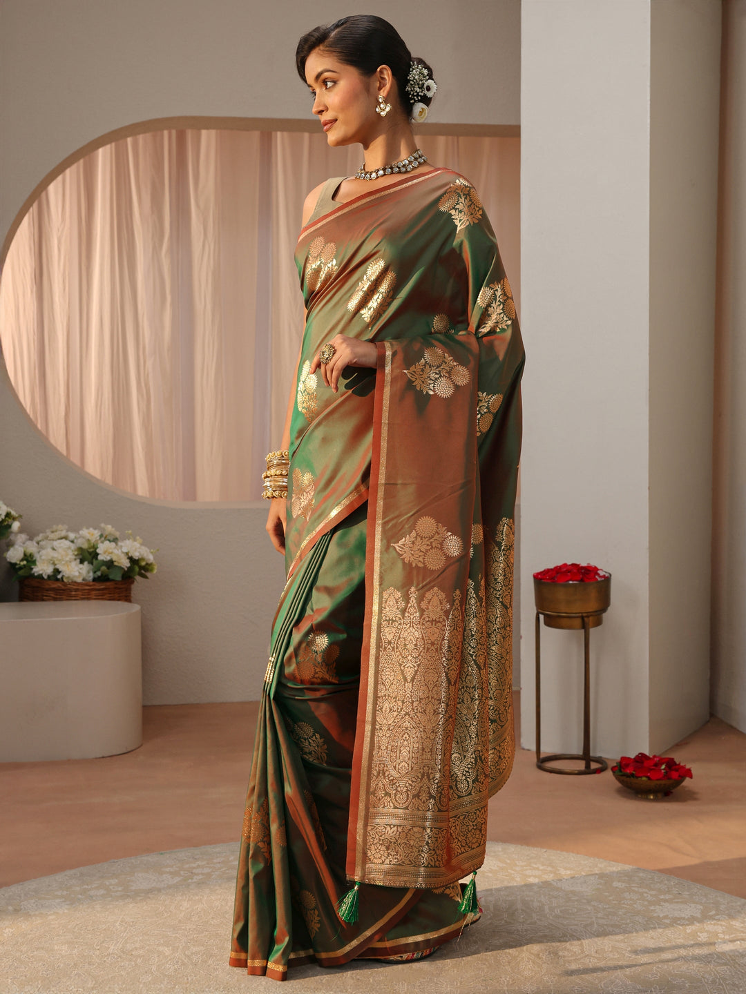  Libas Green Kanjeevaram Silk Blend Saree 