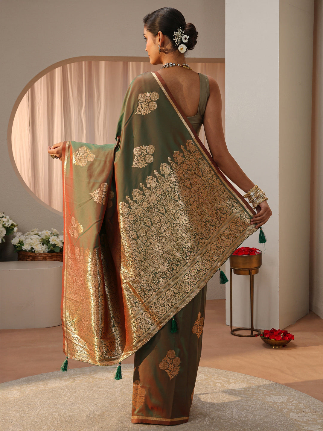  Libas Green Kanjeevaram Silk Blend Saree 