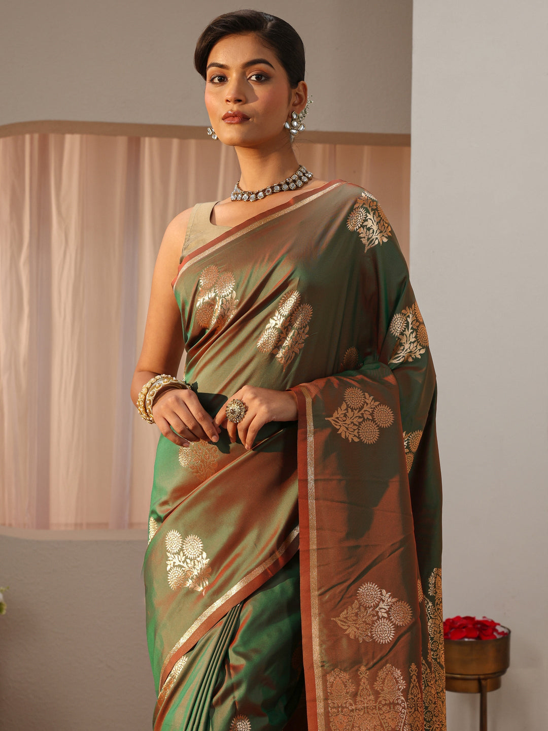 Libas Green Kanjeevaram Silk Blend Saree 