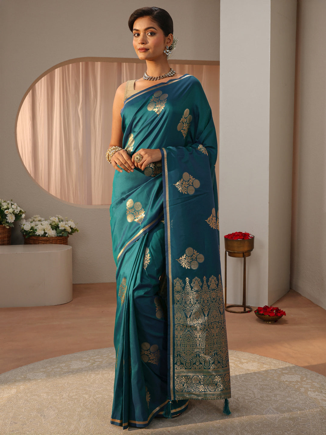  Green Kanjeevaram Silk Blend Saree 