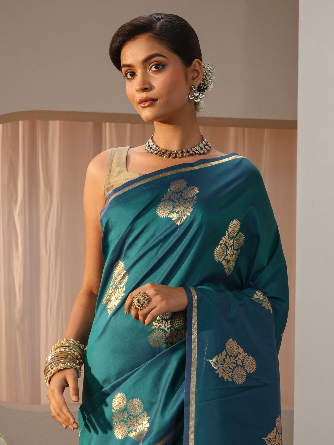  Green Kanjeevaram Silk Blend Saree 