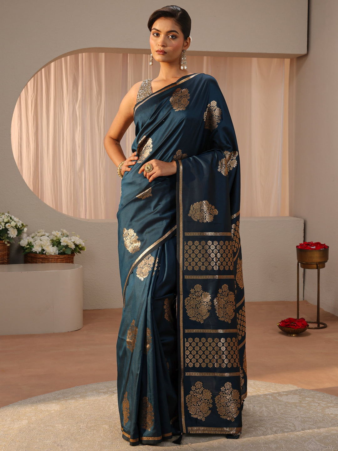  Navy Blue Kanjeevaram Silk Blend Saree 