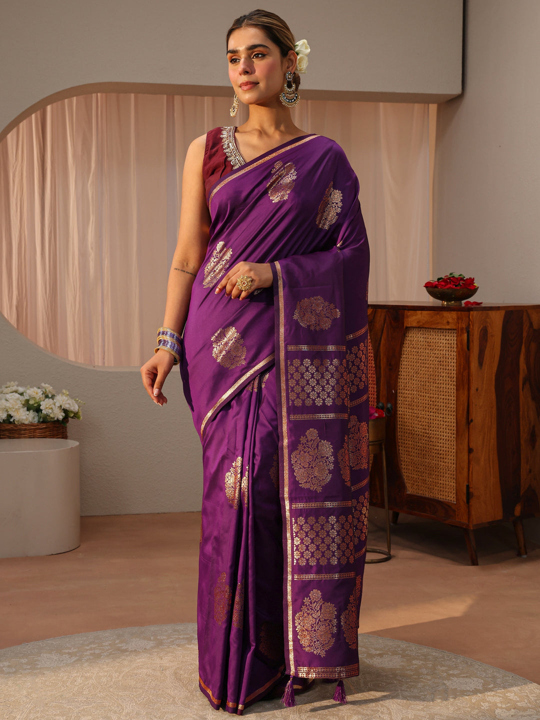  Purple Kanjeevaram Silk Blend Saree 
