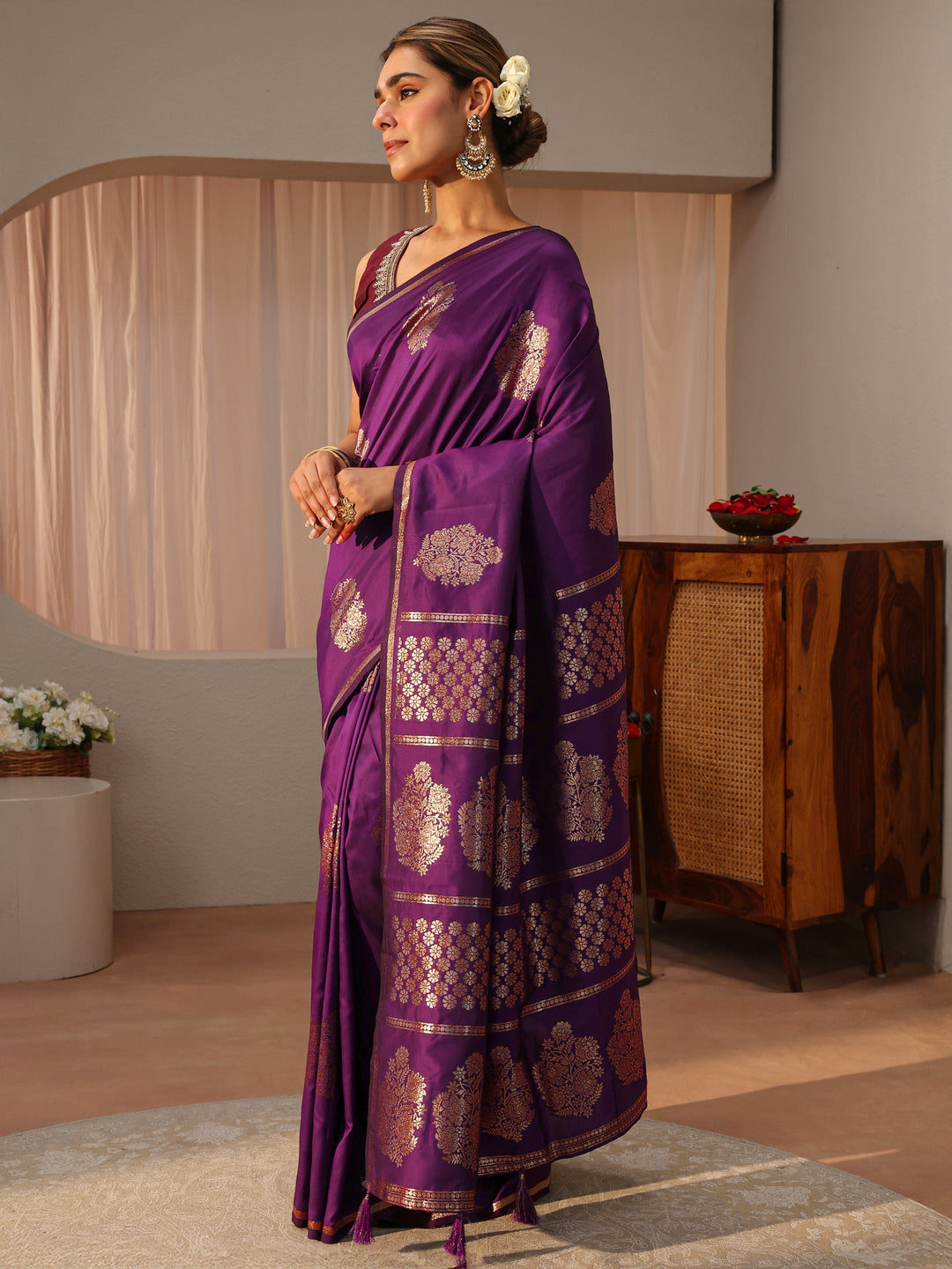  Purple Kanjeevaram Silk Blend Saree 