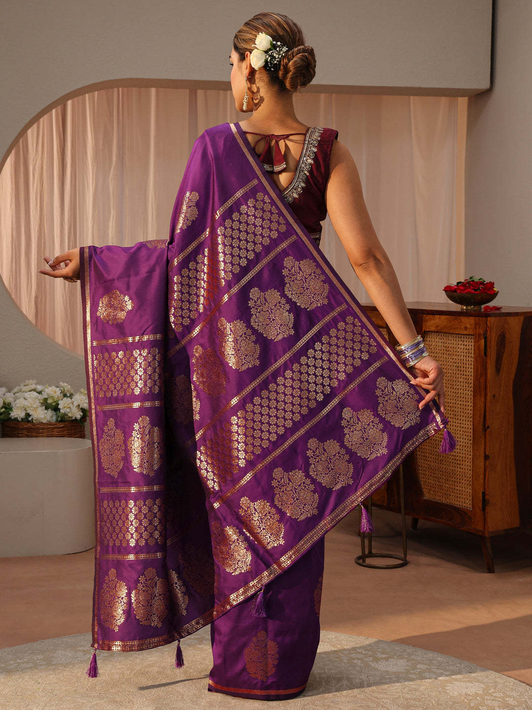  Purple Kanjeevaram Silk Blend Saree 