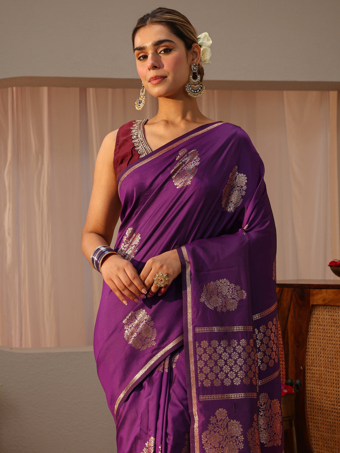  Purple Kanjeevaram Silk Blend Saree 