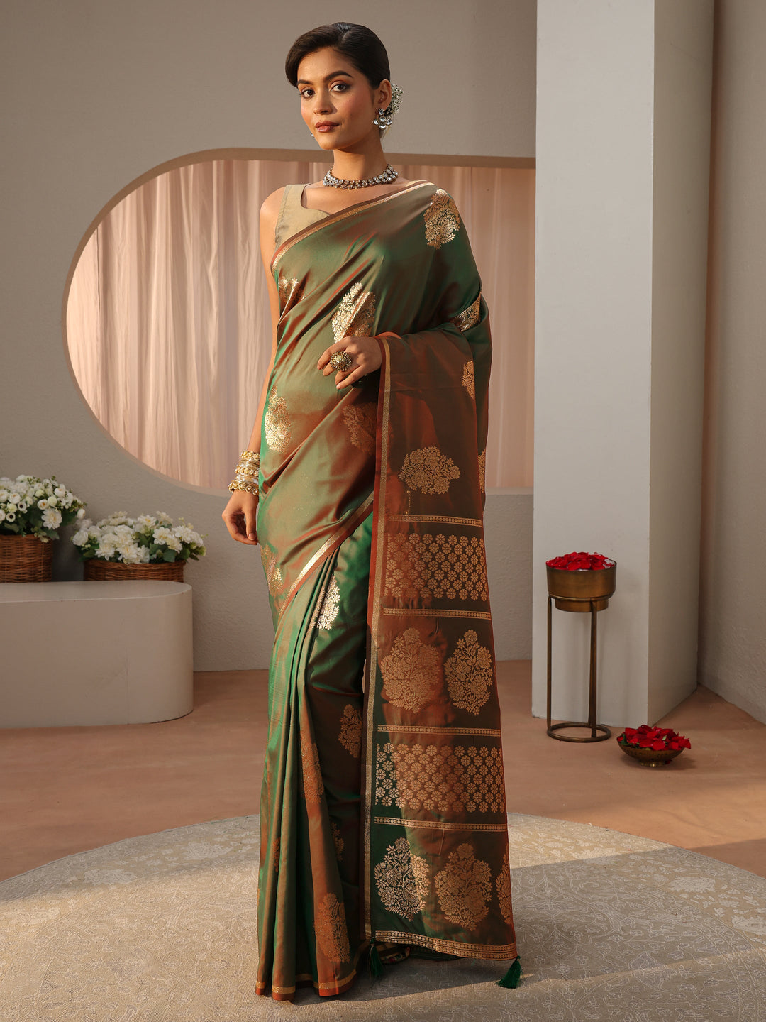  Green Kanjeevaram Silk Blend Saree 