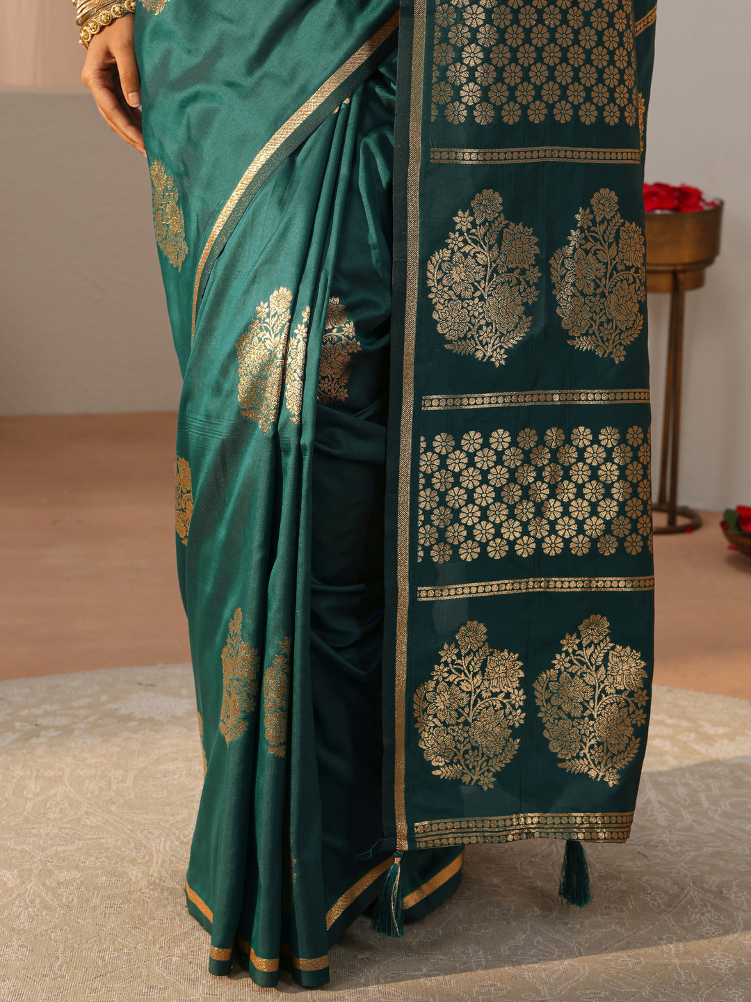  Dark Green Kanjeevaram Silk Blend Saree 