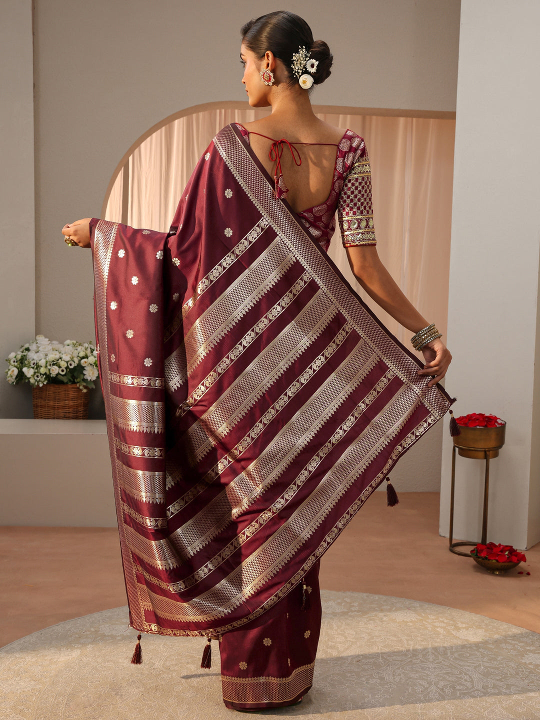  Maroon Kanjeevaram Silk Blend Saree 