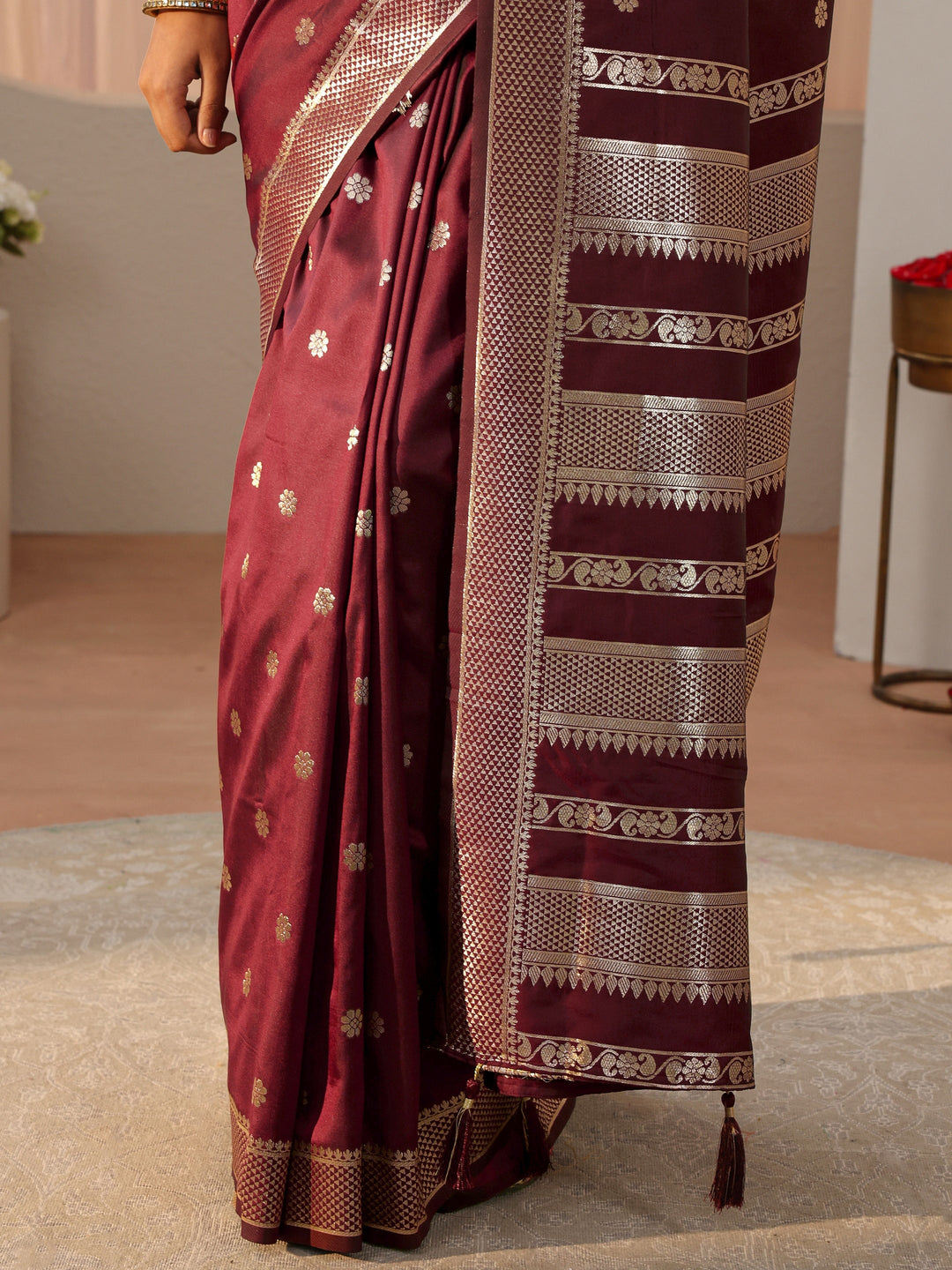  Maroon Kanjeevaram Silk Blend Saree 