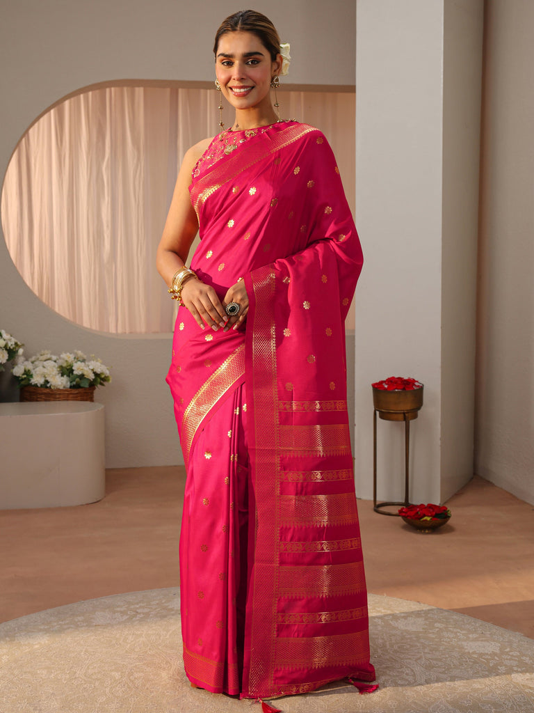 Libas Pink Kanjeevaram Silk Blend Saree