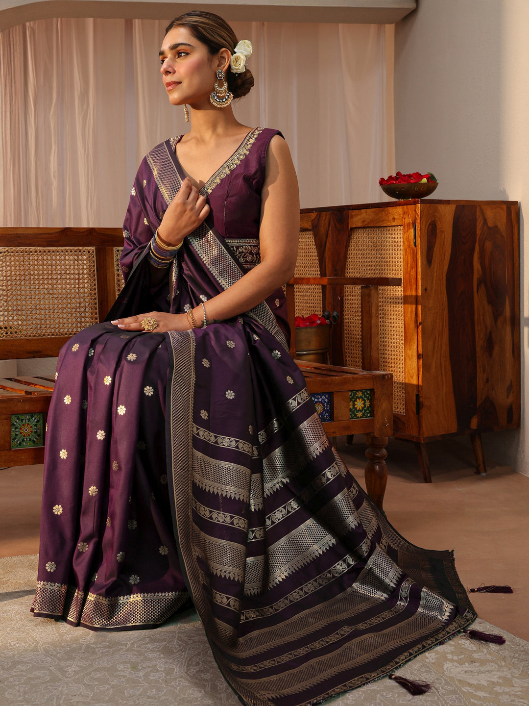  Burgundy Kanjeevaram Silk Blend Saree 