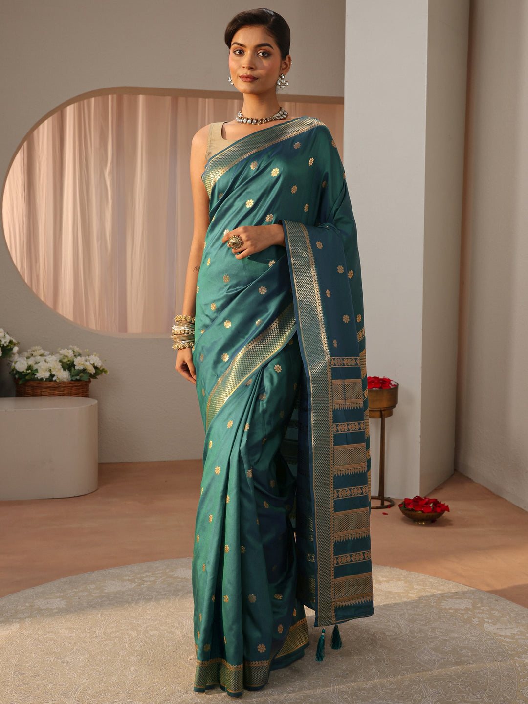  Sea Green Kanjeevaram Silk Blend Saree 