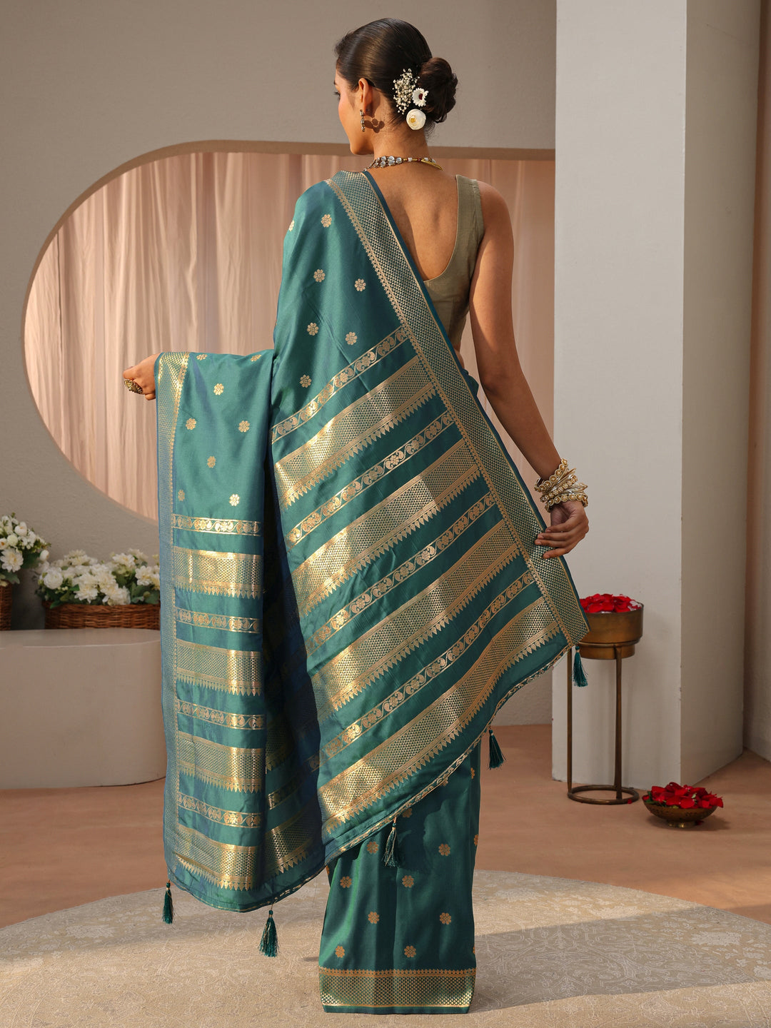  Sea Green Kanjeevaram Silk Blend Saree 