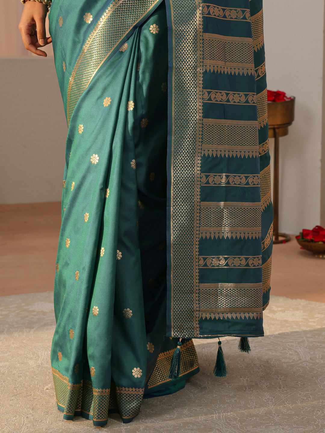  Sea Green Kanjeevaram Silk Blend Saree 