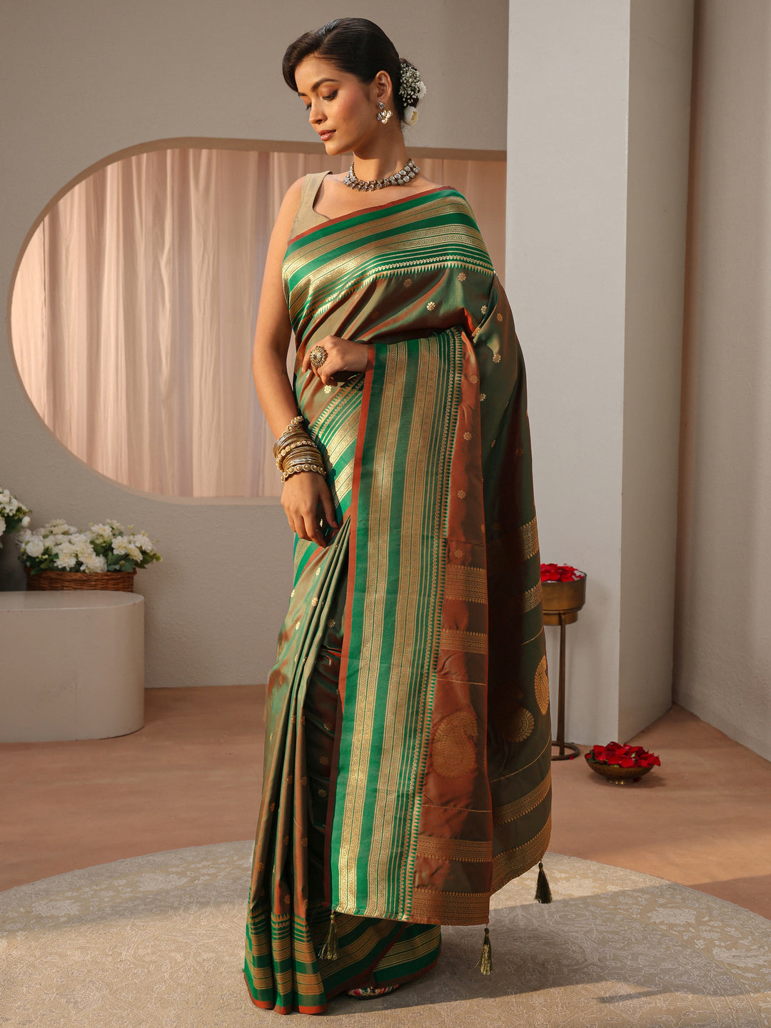  Green Kanjeevaram Silk Blend Saree 