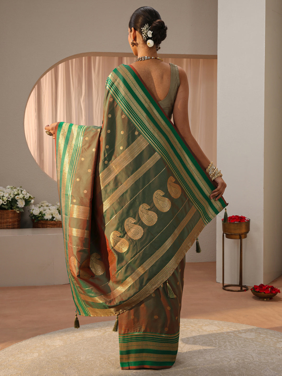  Green Kanjeevaram Silk Blend Saree 