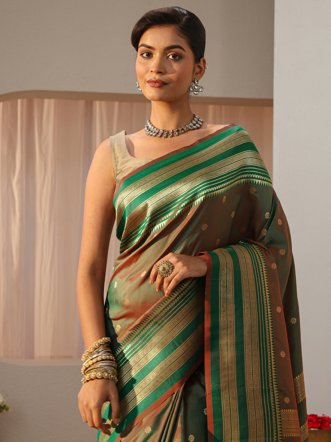  Green Kanjeevaram Silk Blend Saree 