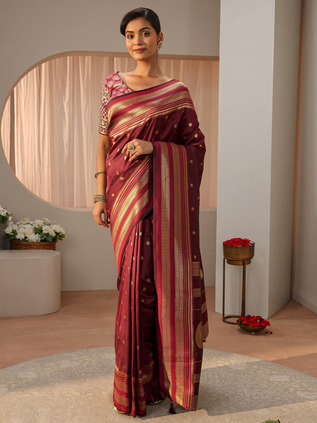  Maroon Kanjeevaram Silk Blend Saree 