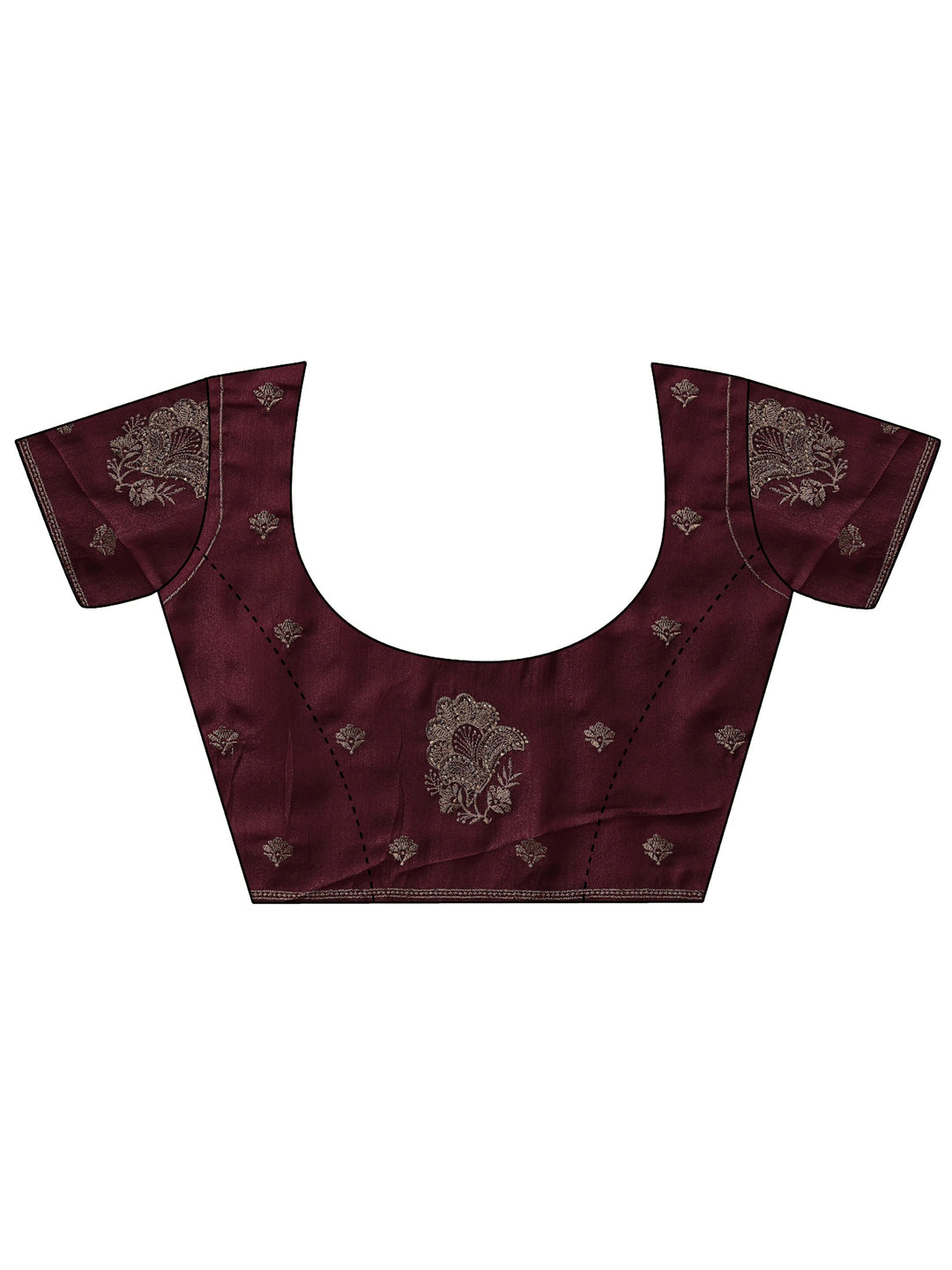  Maroon Floral Embroidered Glossy Chiffon Saree 