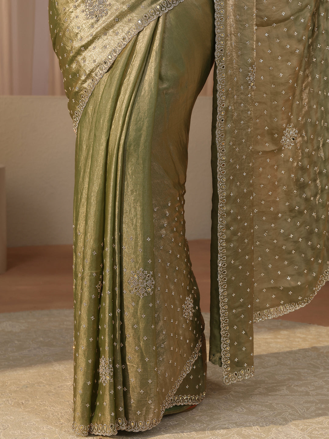  Green Embellished Tissue Saree 