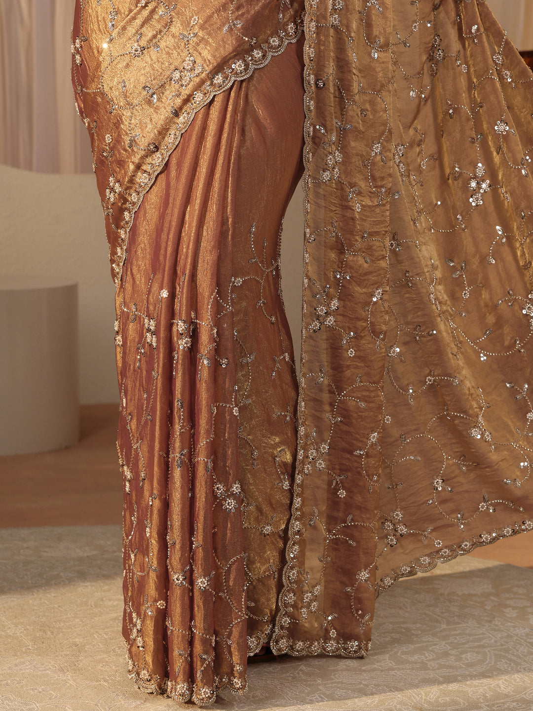  Libas Art Brown Embellished Tissue Saree 