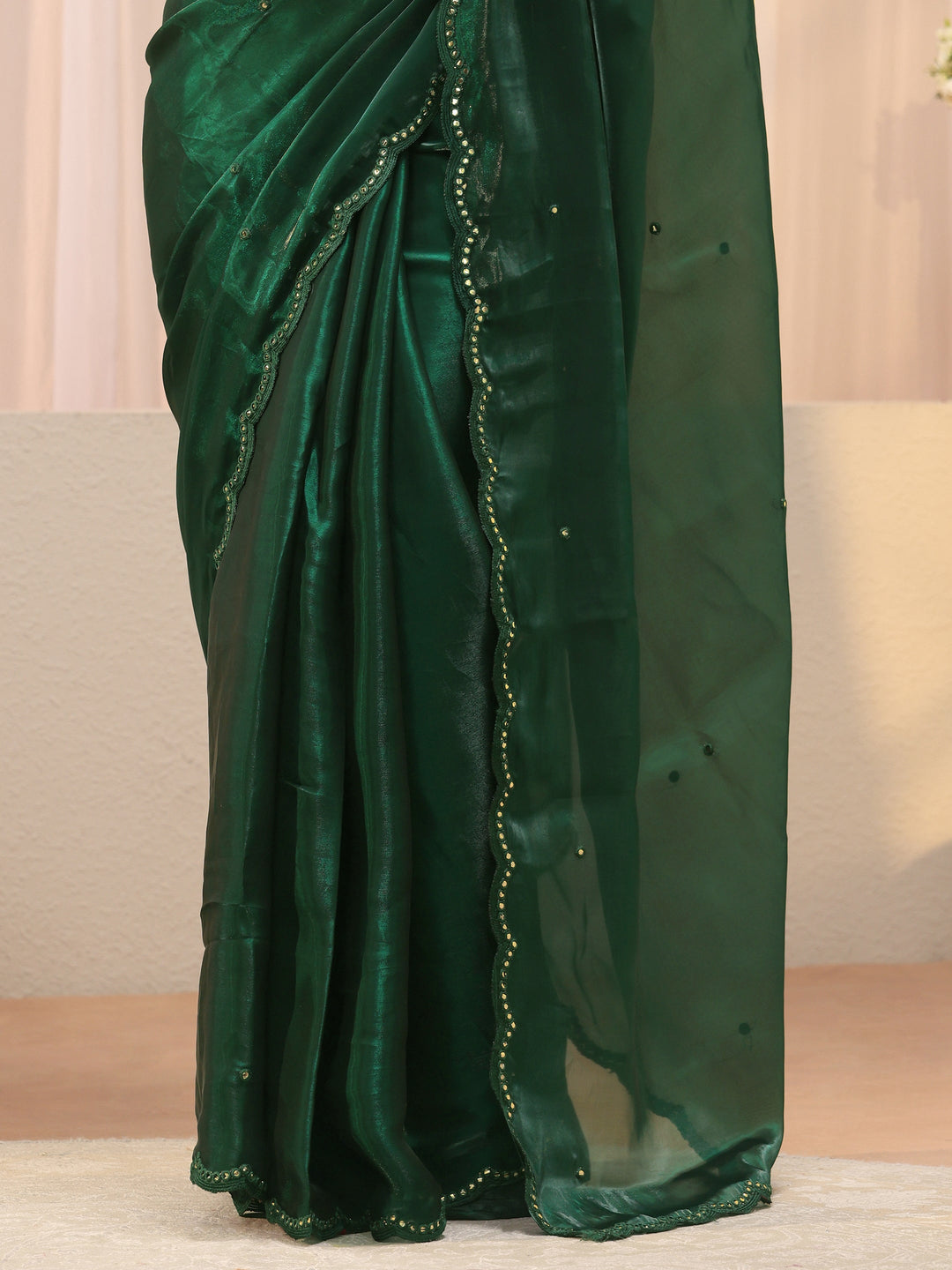 Green Self Design Organza Saree 