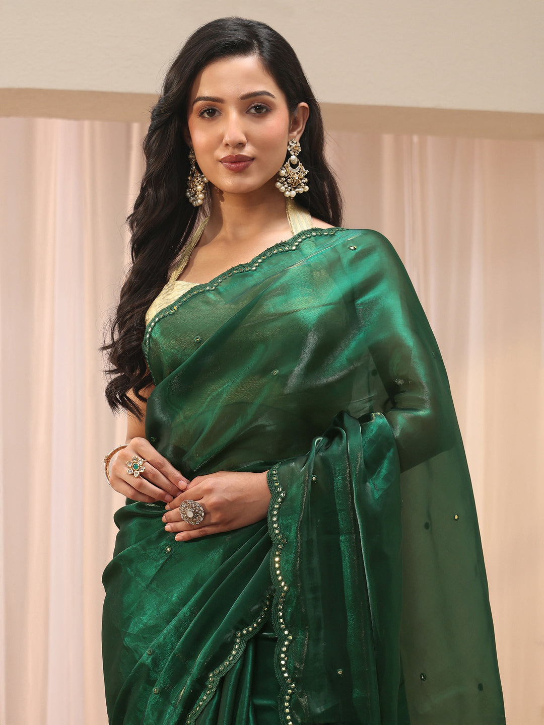  Green Self Design Organza Saree 