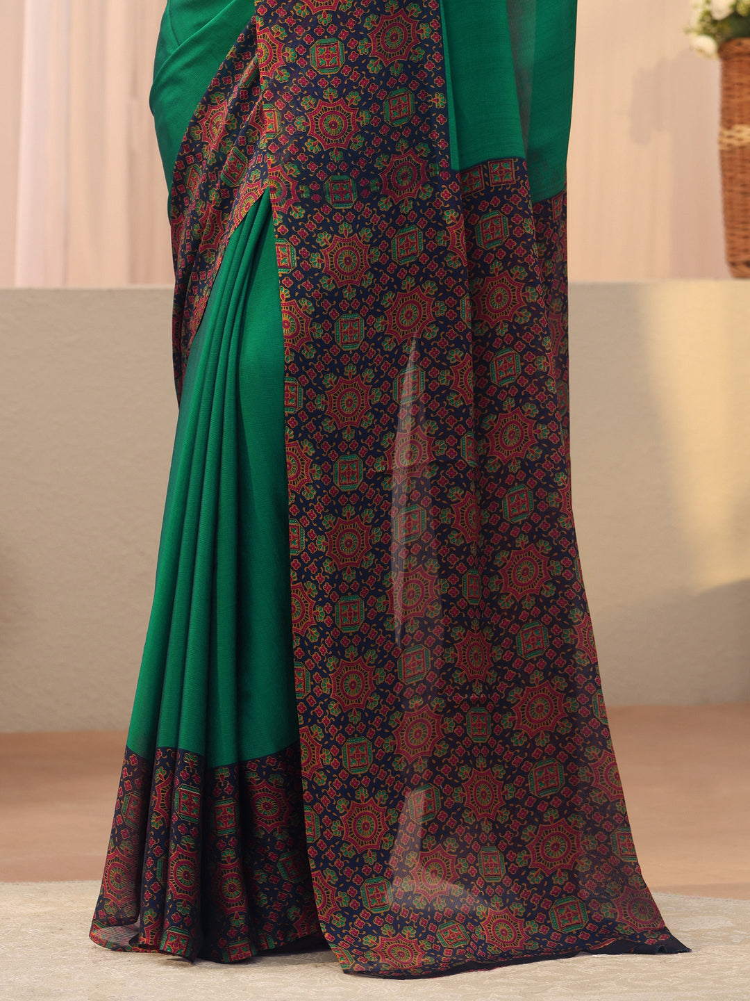  Green Solid Chiffon Saree 