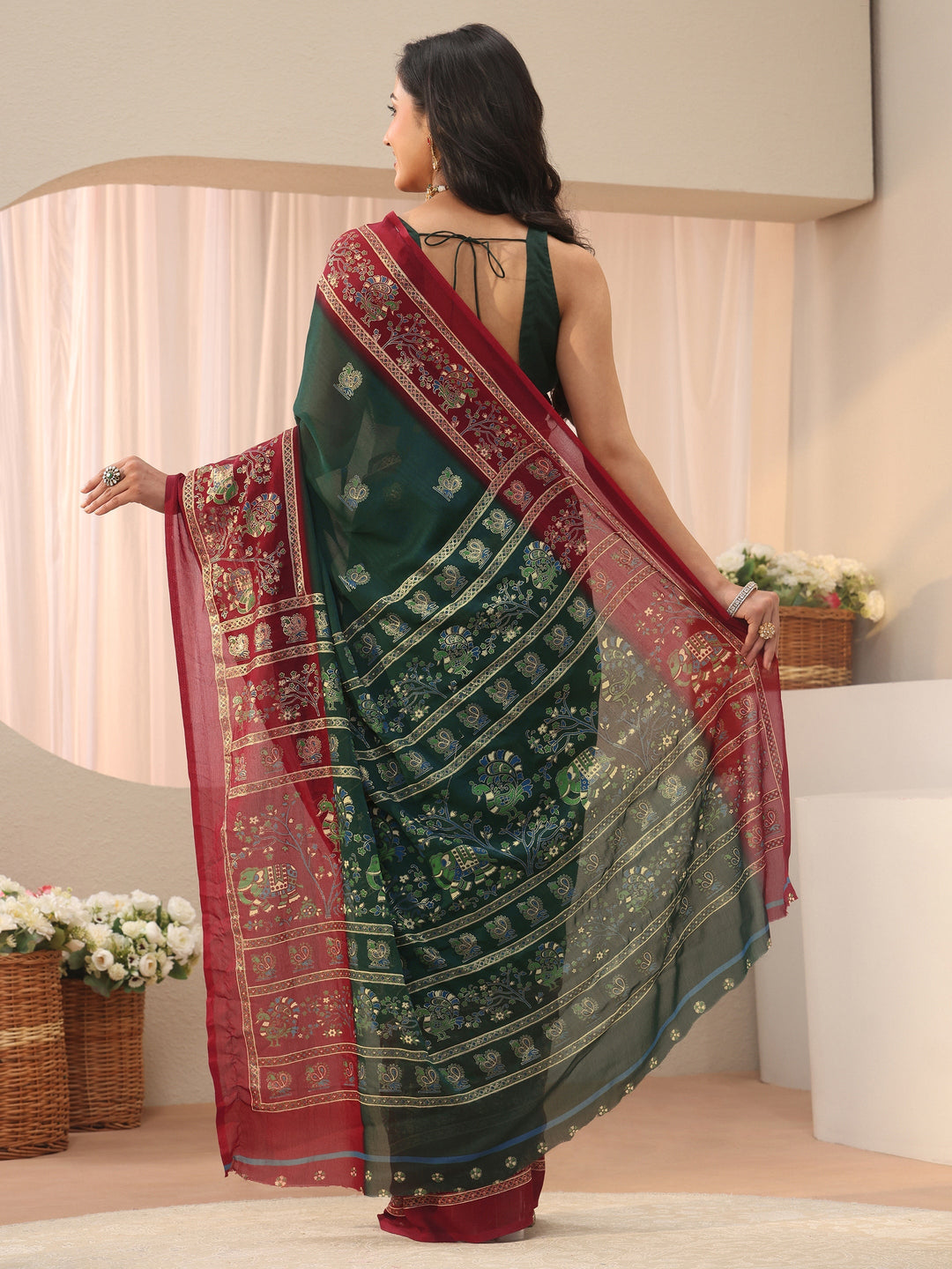  Libas Green Ethnic Printed Georgette Saree 