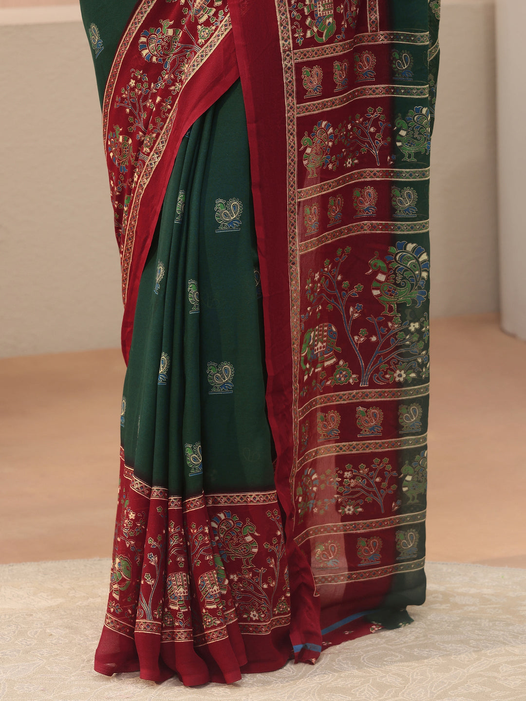  Libas Green Ethnic Printed Georgette Saree 