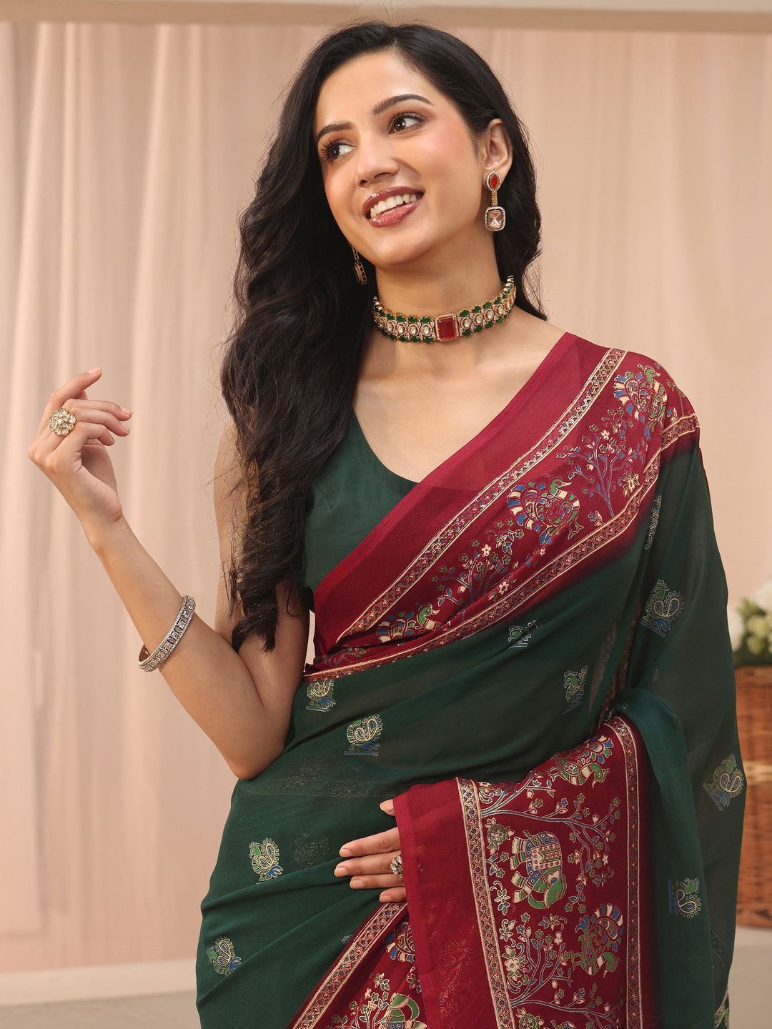  Libas Green Ethnic Printed Georgette Saree 