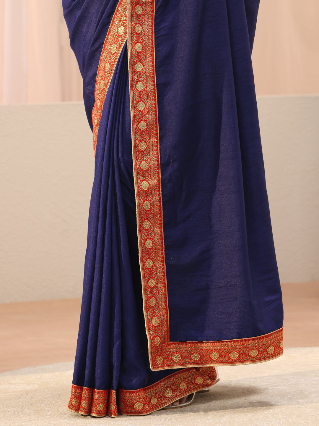 Blue Solid Silk Blend Saree 