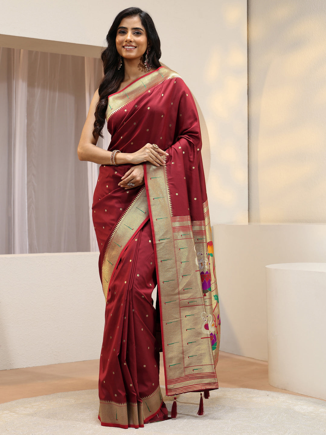 Rust Red Silk Blend Paithani Saree 