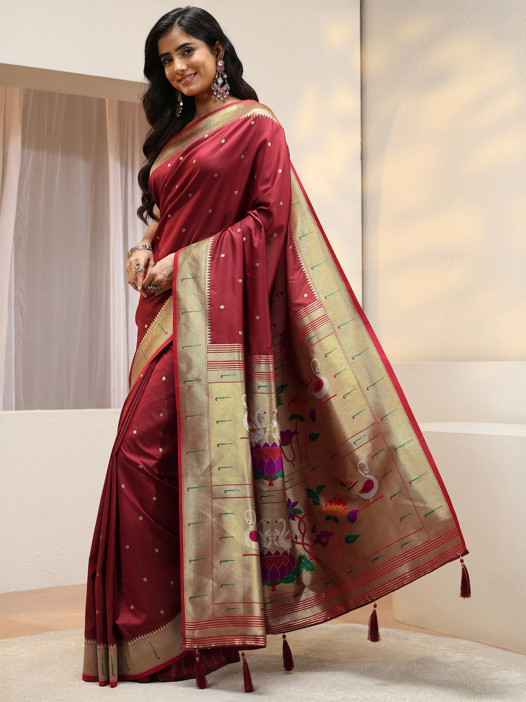  Rust Red Silk Blend Paithani Saree 