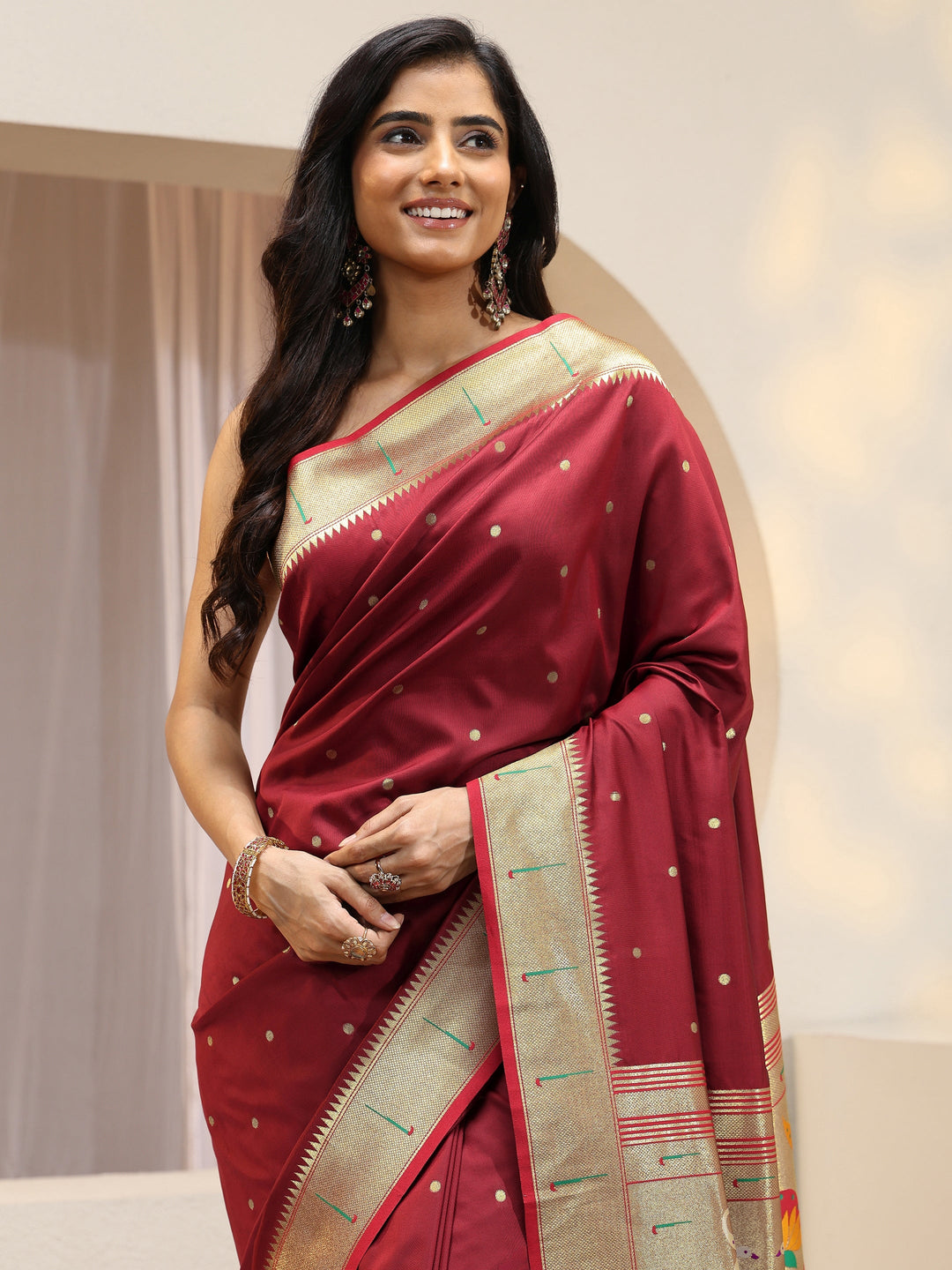  Rust Red Silk Blend Paithani Saree 