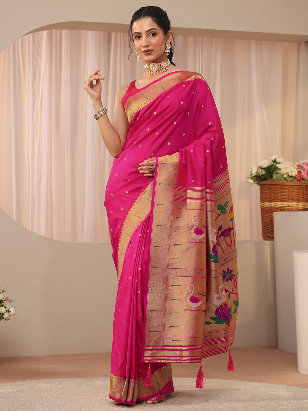  Libas Pink Silk Blend Paithani Saree 